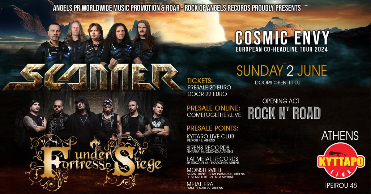 Read more about the article SCANNER / FORTRESS UNDER SIEGE “COSMIC ENVY TOUR 2024”  Κυριακή 2 Ιουνίου @ ΚΥΤΤΑΡΟ,…