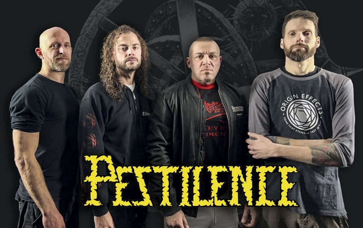 Pestilence band Left to right: Michiel van der Plicht, Roel Käller, Patrick Mameli, Max Blok Michiel van der Plicht, Roel Käller, Patrick Mameli, Max Blok