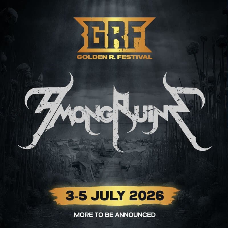 Event poster for Golden R. Festival with a large stylized white logo across a dark, smoky background; orange date ribbon reads 3–5 July 2026; bottom text says 'More to be announced'.