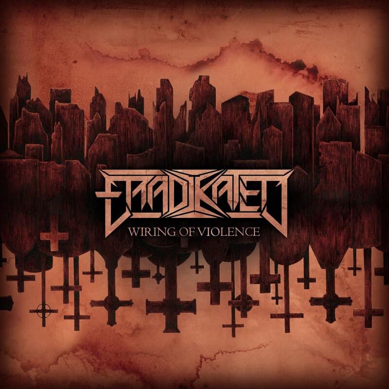 Album cover showing a row of dark cross-shaped silhouettes against a red-brown sky, with a stylized band logo and the title 'Wiring of Violence' beneath it.