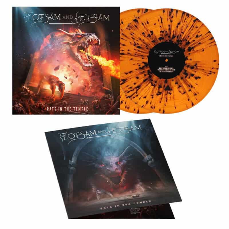 Album set featuring Flotsam and Jetsam with an orange splatter vinyl and two album covers, one titled 'Rats in the Temple' with a dragon artwork.