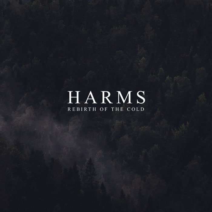 Moody album cover with a dark forest backdrop and the title HARMS, subtitle 'Rebirth of the Cold'.
