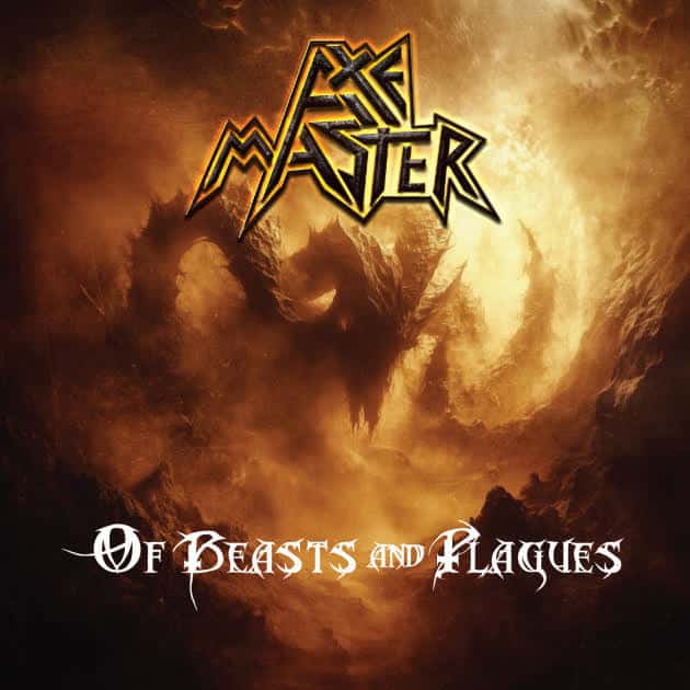 Fiery album cover with a dragon silhouette and the bold band logo 'Master' at the top, 'Of Beasts and Plagues' text at the bottom.